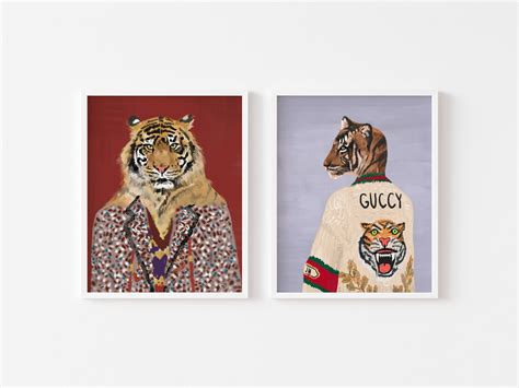 gucci lion flower print giraffe|Gucci tiger painting.